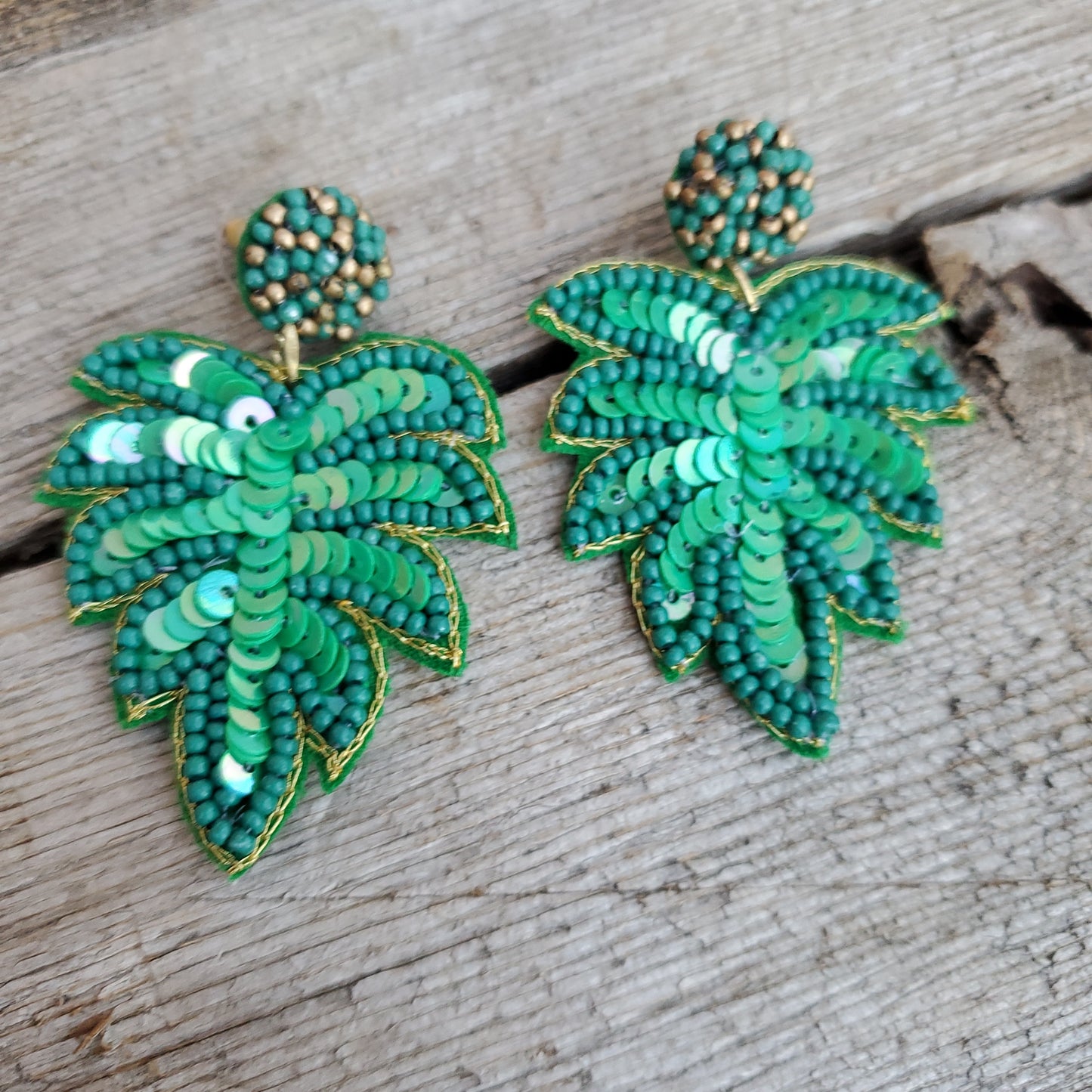 Sequins Palm Leaf Earrings
