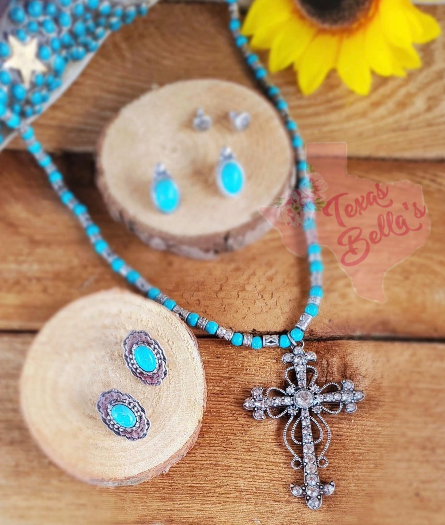Turquoise Beaded Cross Necklace