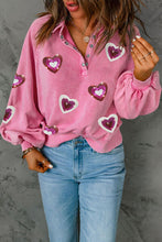 Load image into Gallery viewer, Heart Sequin Half Snap Mineral Wash Sweatshirt
