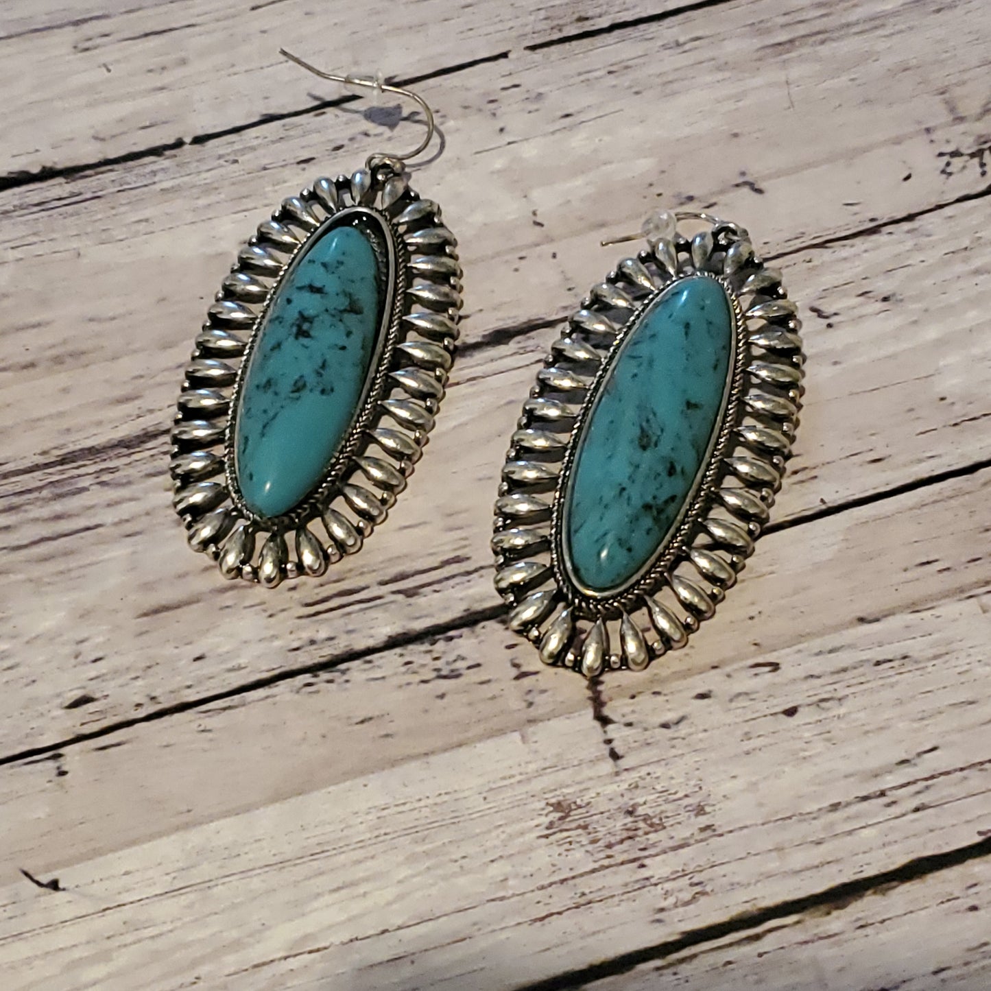 Long Oval Turquoise Stone Earrings