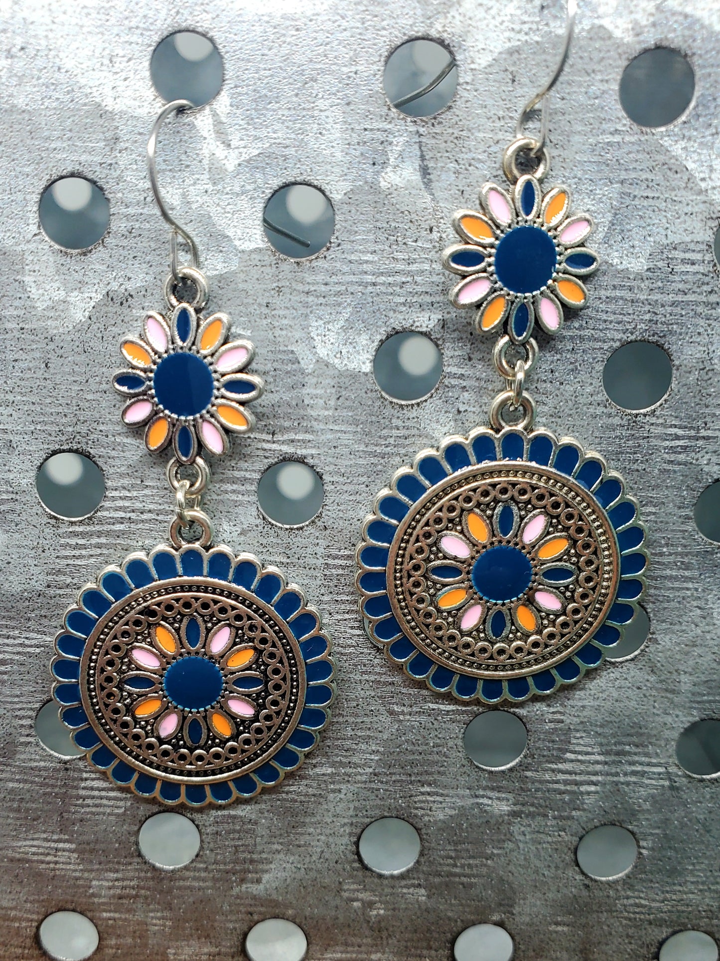 Navy Flower Earrings