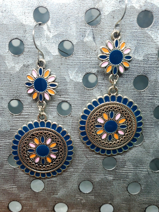 Navy Flower Earrings