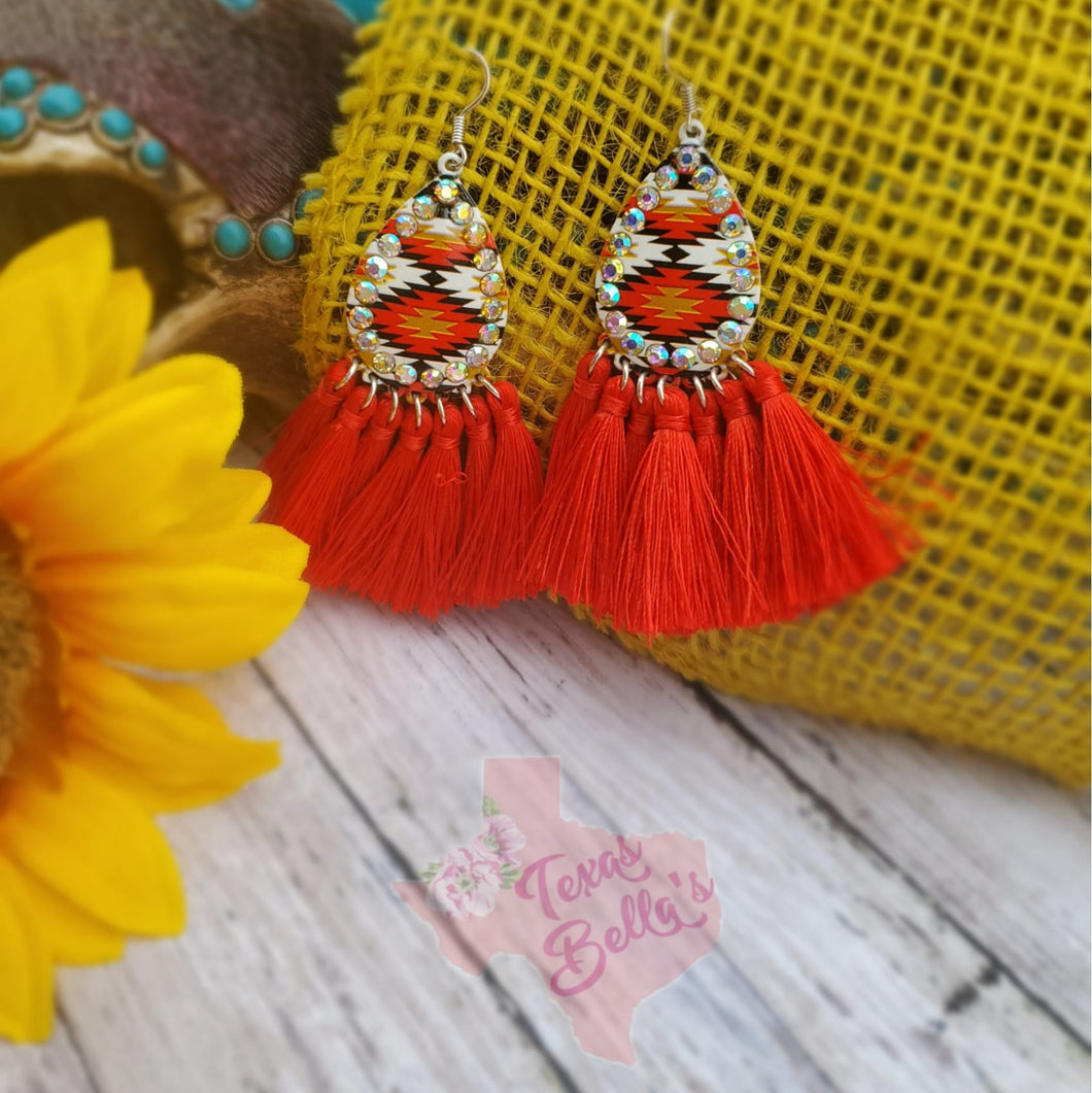 Red Aztec Flare Earrings