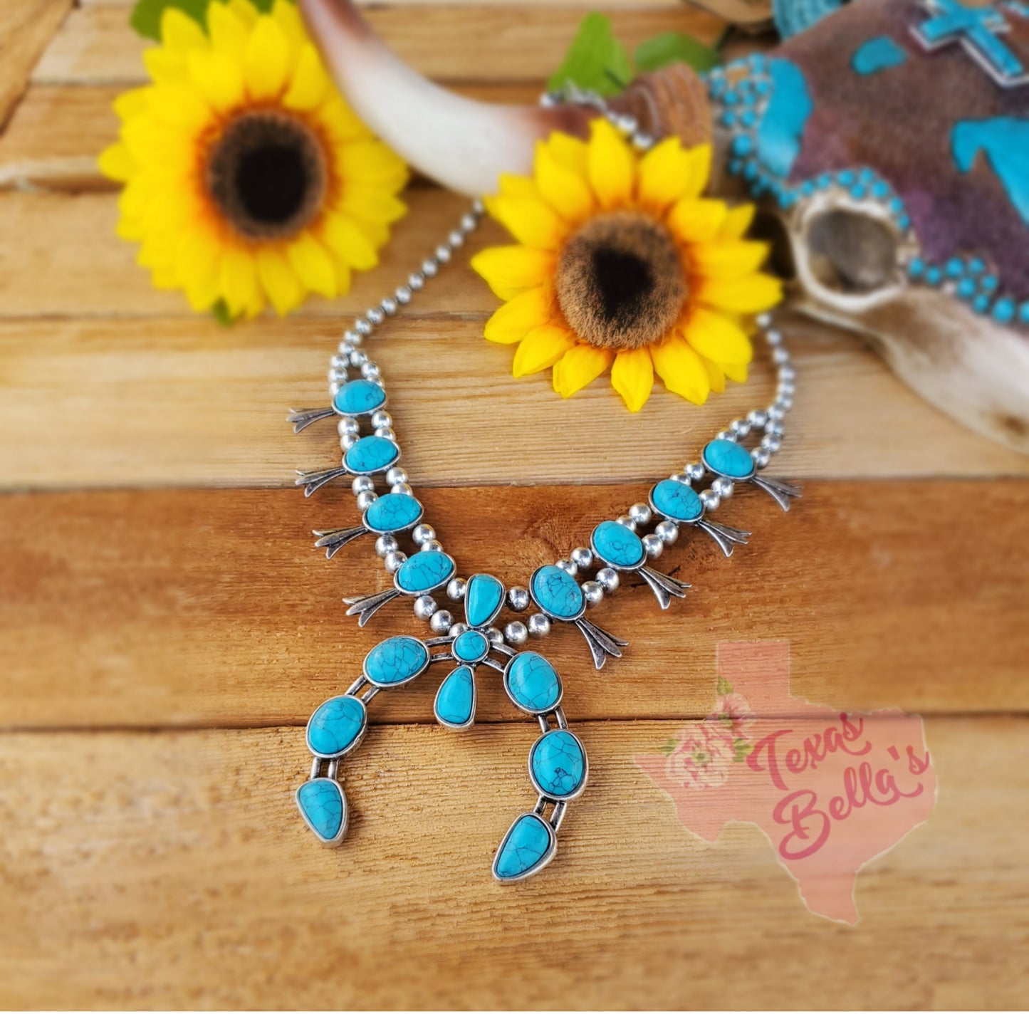 Silver Turquoise Blossom Necklace