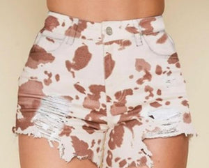 Distress Cowhide Shorts